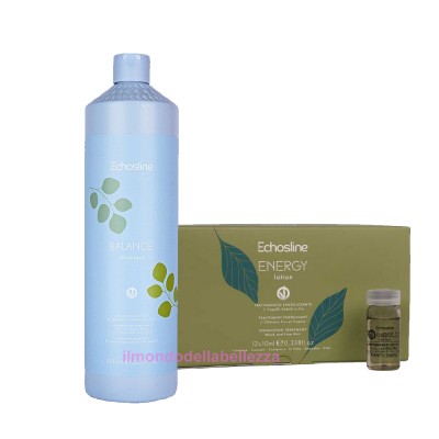Trattamento Energizzante Energy 12x10ml + Shampoo Purificante Balance 1000ml - ECHOSLINE